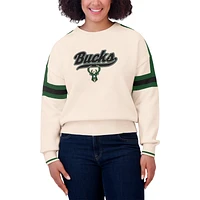 Women's WEAR by Erin Andrews  Cream Milwaukee Bucks Stripe Pullover Sweater