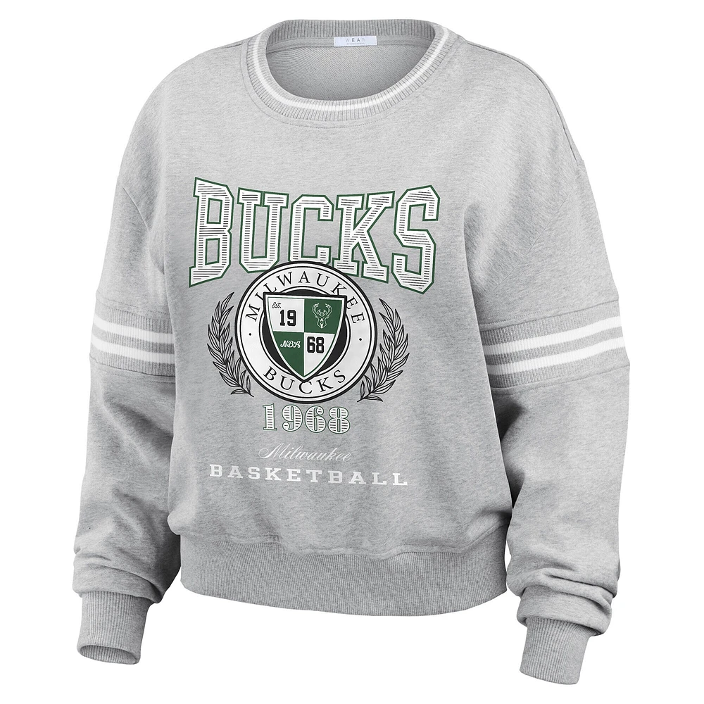 Women's WEAR by Erin Andrews Heather Gray Milwaukee Bucks French Terry Pullover Sweatshirt