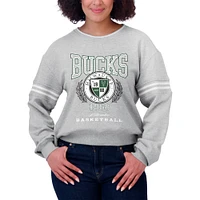 Women's WEAR by Erin Andrews Heather Gray Milwaukee Bucks French Terry Pullover Sweatshirt
