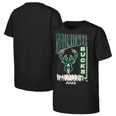 T-shirt noir pour jeunes Milwaukee Bucks, éliminatoires NBA 2025