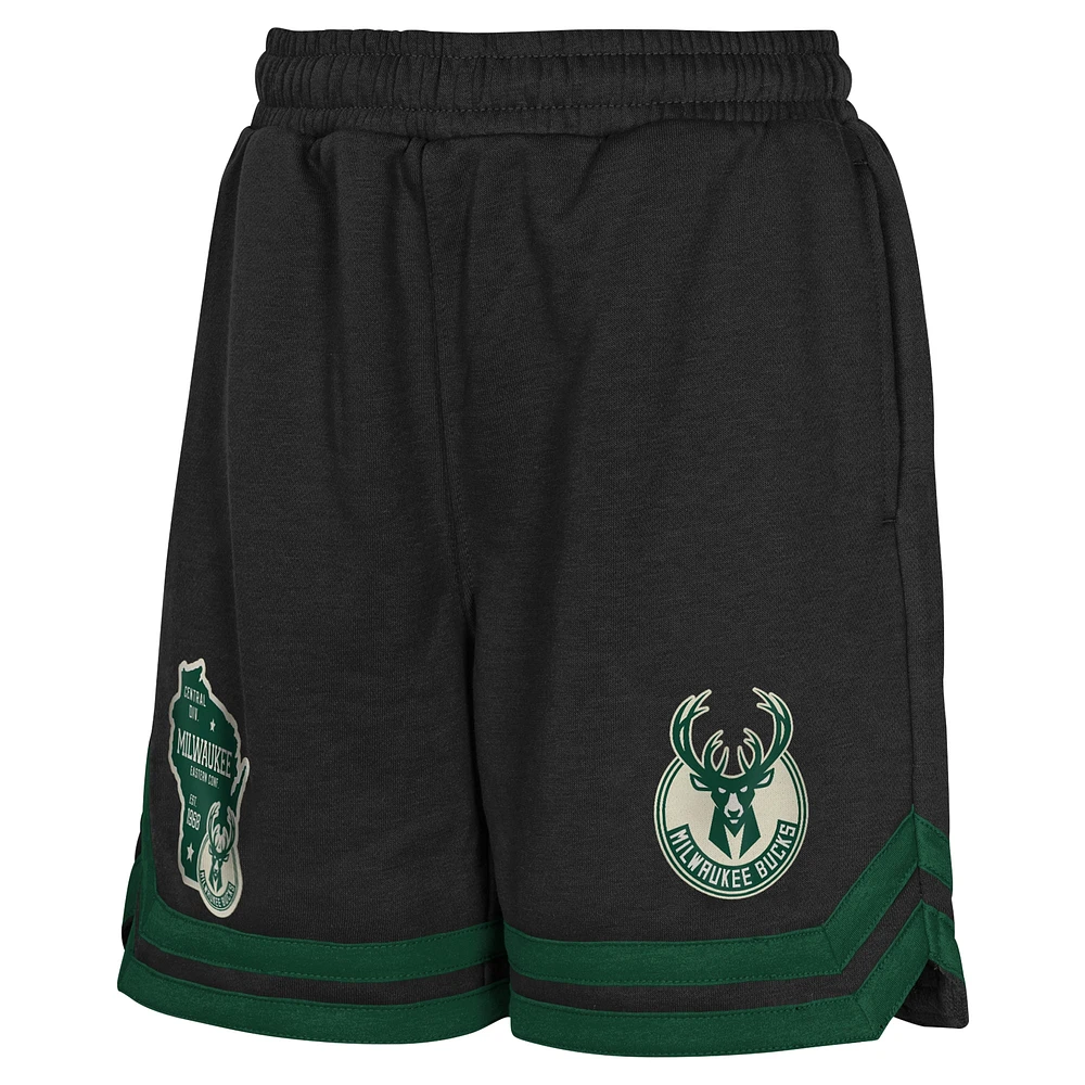 Youth Black Milwaukee Bucks Teardrop Fleece Shorts