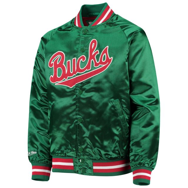 Veste à boutons-pression en satin raglan pour jeune Mitchell & Ness Green Milwaukee Bucks Hardwood Classics