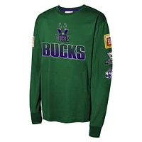 Youth Mitchell & Ness Hunter Green Milwaukee Bucks  Hardwood Classics All Over Long Sleeve T-Shirt
