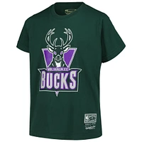 Youth Mitchell & Ness Hunter Green Milwaukee Bucks Hardwood Classics Retro Logo T-Shirt