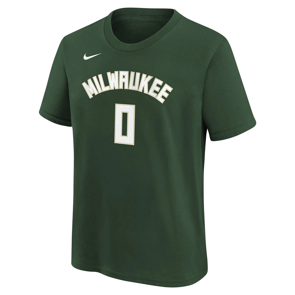 Youth Nike Damian Lillard Hunter Green Milwaukee Bucks Icon Name & Number T-Shirt