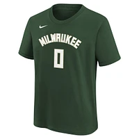 Youth Nike Damian Lillard Hunter Green Milwaukee Bucks Icon Name & Number T-Shirt