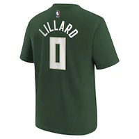 Youth Nike Damian Lillard Hunter Green Milwaukee Bucks Icon Name & Number T-Shirt