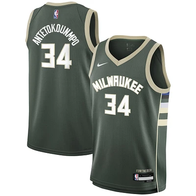 Maillot Nike Giannis Antetokounmpo Hunter Green Milwaukee Bucks Swingman pour jeune - Édition Icon