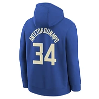 Youth Nike Giannis Antetokounmpo Royal Milwaukee Bucks 2024/25 City Edition Name & Number Pullover Hoodie