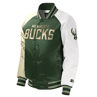 Youth Starter Hunter Green Milwaukee Bucks Raglan Full-Snap Varsity Jacket