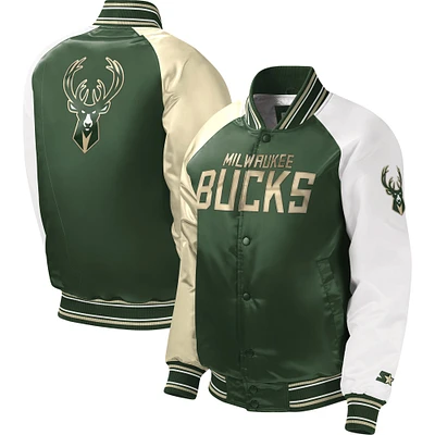 Veste universitaire à boutons-pression raglan Milwaukee Bucks Starter vert chasseur pour jeune