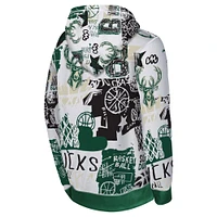 Youth White/Hunter Green Milwaukee Bucks Wild Style Pullover Hoodie