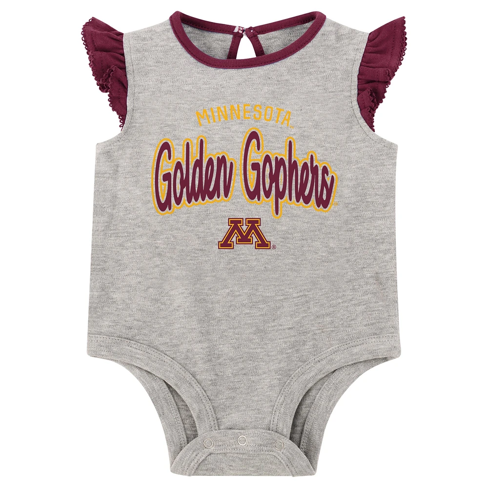 Girls Newborn Heather Gray Minnesota Golden Gophers All Dolled Up Bodysuit, Skirt & Bootie Set