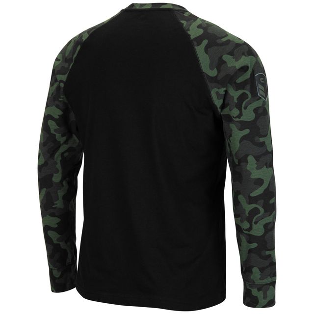 T-shirt à manches longues pour hommes Colosseum Black/Camo Minnesota Golden Gophers OHT Military Appreciation Raglan
