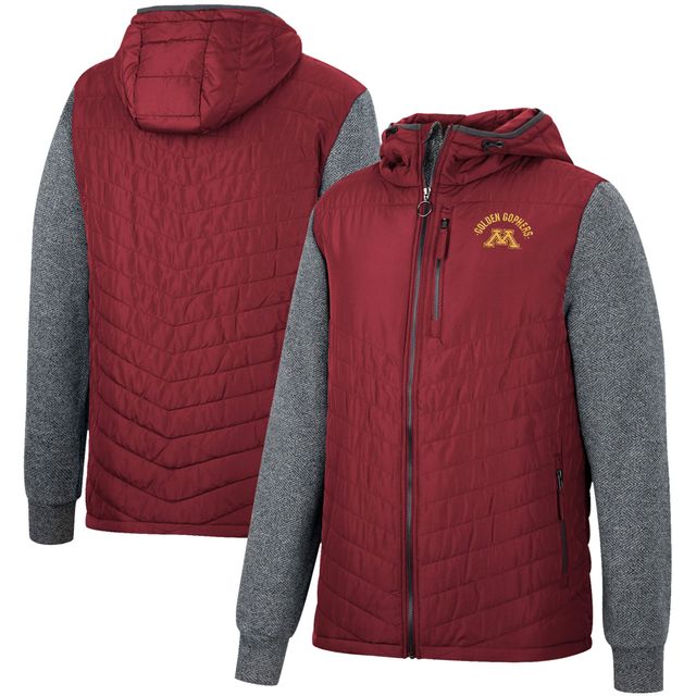 Sweat à capuche entièrement zippé Colosseum marron/anthracite Minnesota Golden Gophers Course pour homme