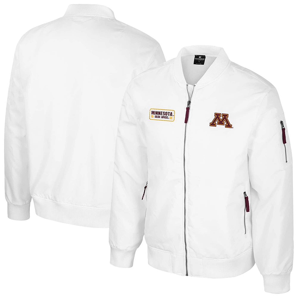Men's Colosseum Minnesota Golden Gophers White Rabbit Full-Zip Bomber Jacket