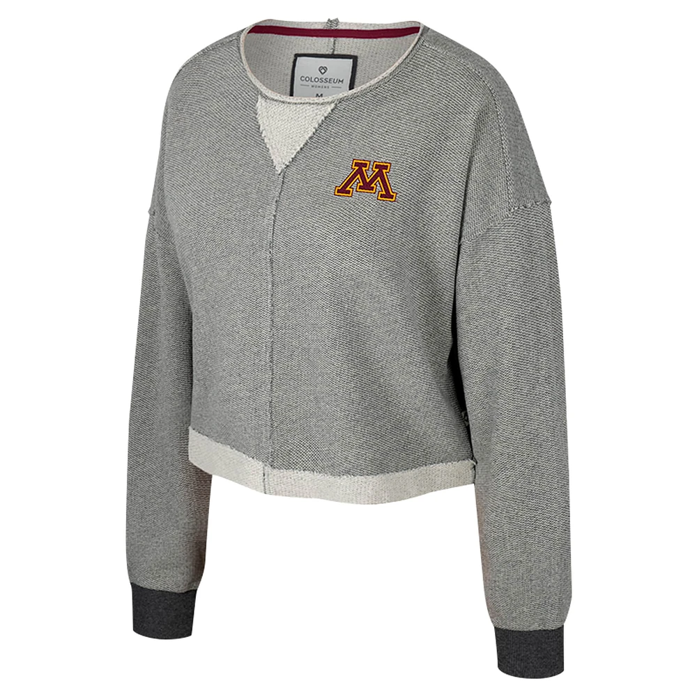 Women's Colosseum Charcoal Minnesota Golden Gophers Magnum Scoop Neck Cropped Pullover Sweatshirt