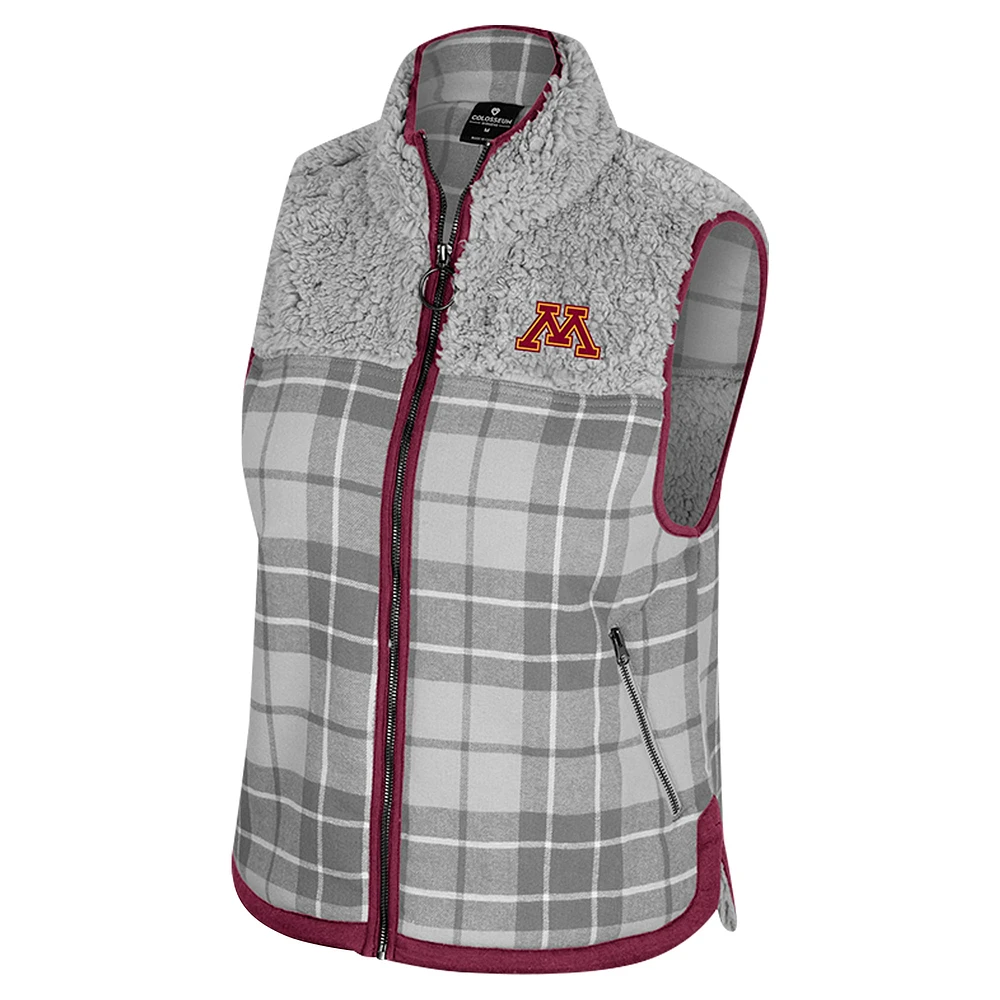 Women's Colosseum Gray Minnesota Golden Gophers Matilda Sherpa Plaid Full-Zip Vest