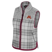 Women's Colosseum Gray Minnesota Golden Gophers Matilda Sherpa Plaid Full-Zip Vest