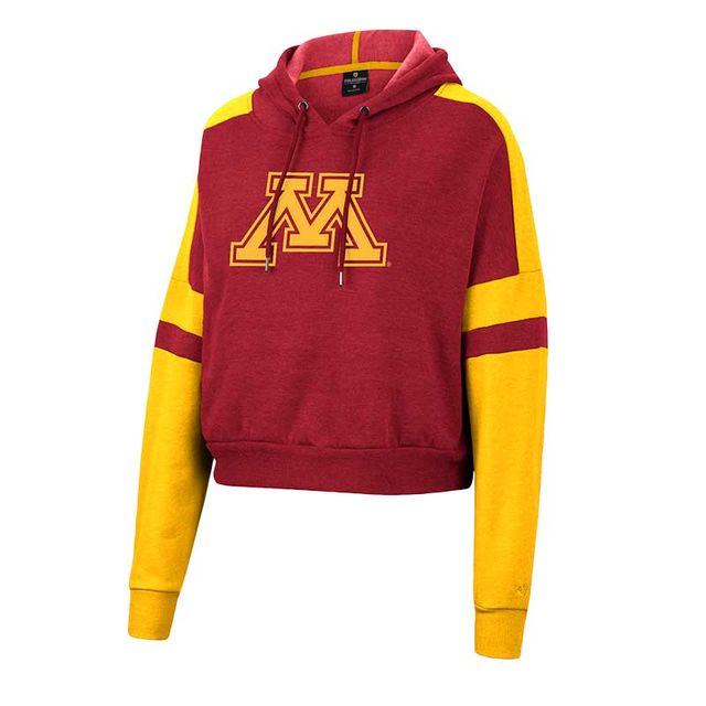 Sweat à capuche court Colosseum Heather Maroon Minnesota Golden Gophers Throwback Stripe Arch Logo pour femme