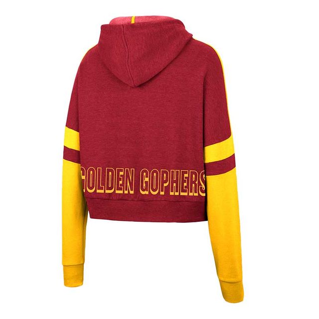 Sweat à capuche court Colosseum Heather Maroon Minnesota Golden Gophers Throwback Stripe Arch Logo pour femme
