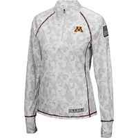 Women's Colosseum White Minnesota Golden Gophers OHT Military Appreciation Officer Arctic Camo Fitted Lightweight 1/4-Zip Jacket