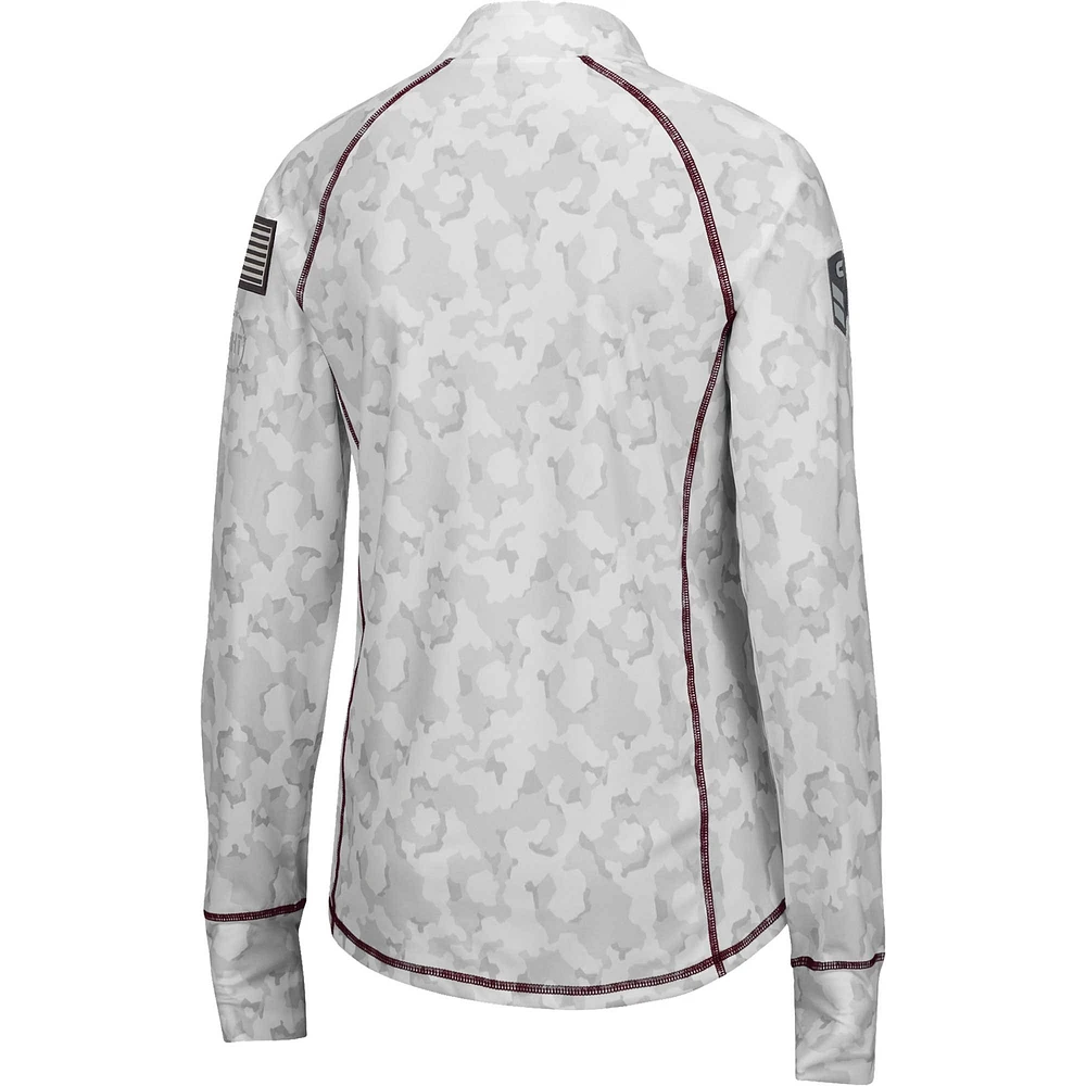 Women's Colosseum White Minnesota Golden Gophers OHT Military Appreciation Officer Arctic Camo Fitted Lightweight 1/4-Zip Jacket