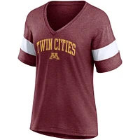 Women's Fanatics Heathered Maroon Minnesota Golden Gophers Arched City Sleeve-Striped Tri-Blend V-Neck T-Shirt