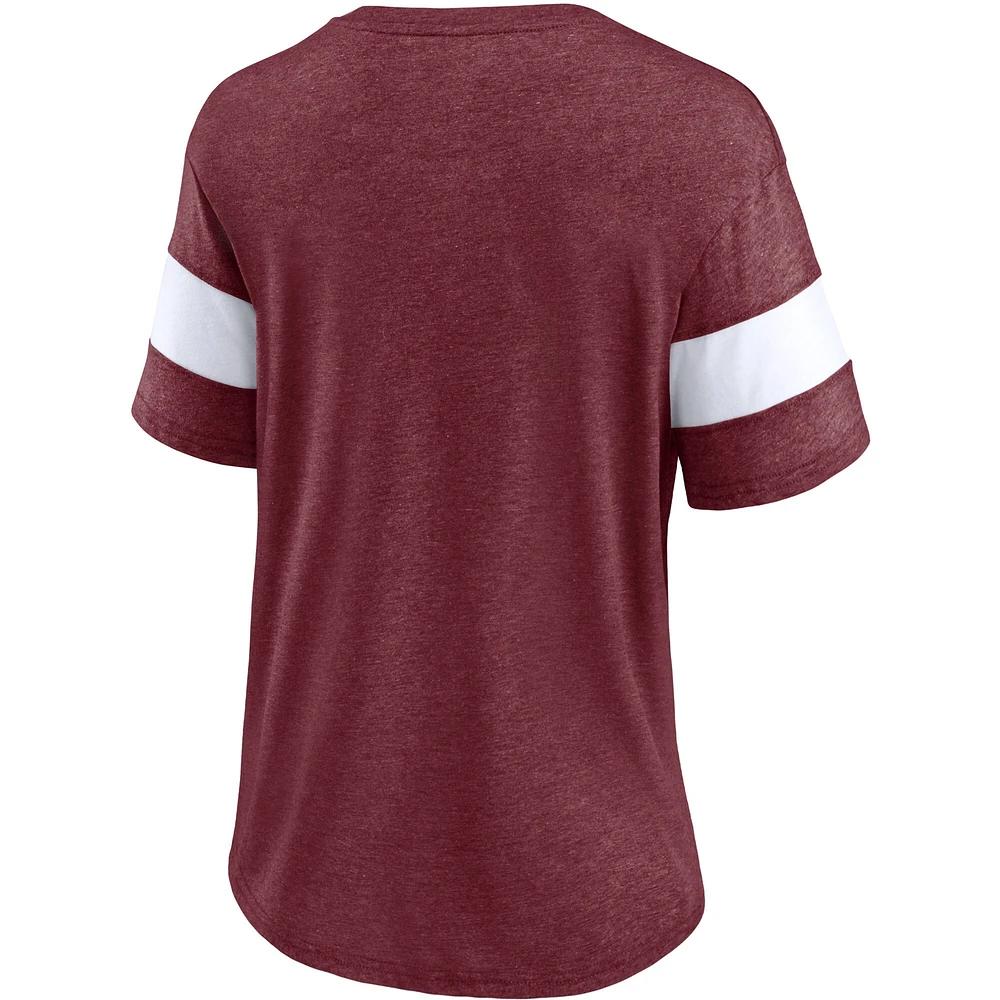 Women's Fanatics Heathered Maroon Minnesota Golden Gophers Arched City Sleeve-Striped Tri-Blend V-Neck T-Shirt