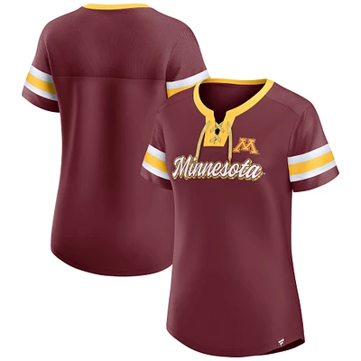 T-shirt à lacets emblématique Athena des Golden Gophers du Minnesota Fanatics pour femmes