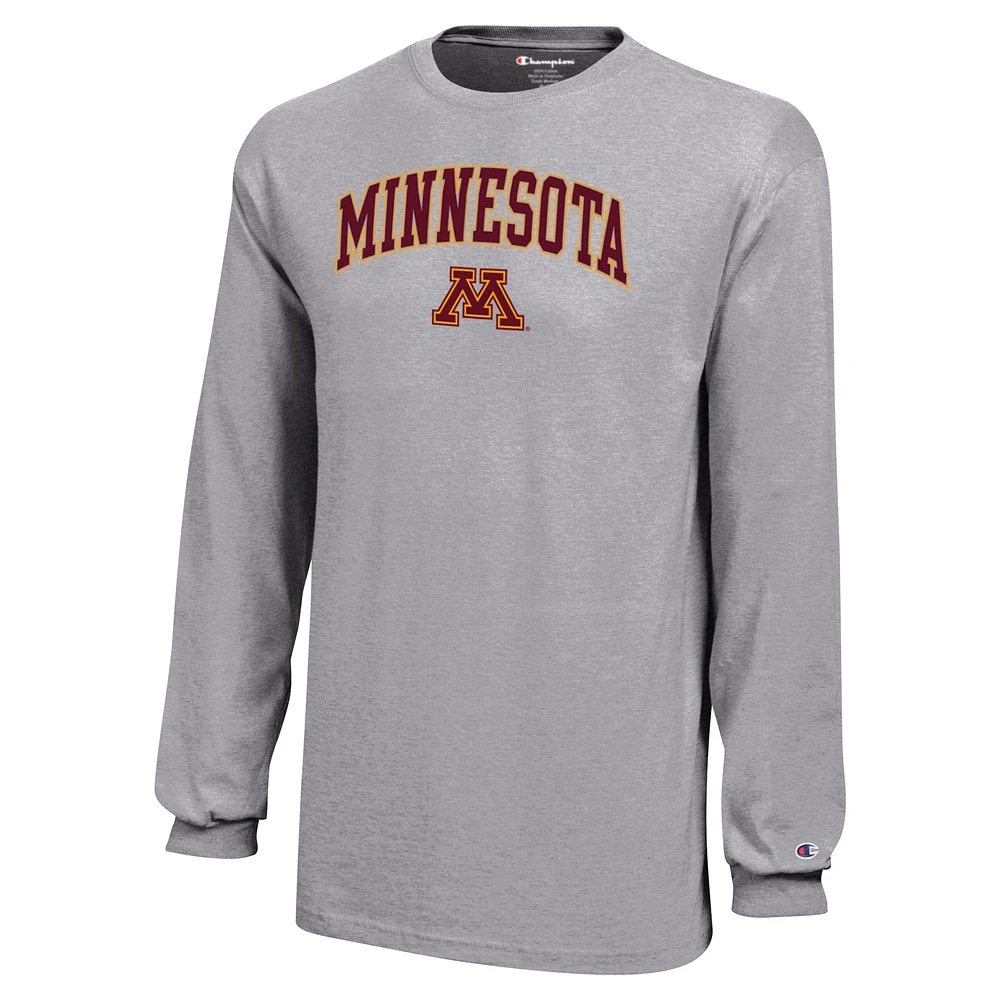 T-shirt à manches longues avec Logo Arch Over des Golden Gophers du Minnesota, champion jeunes, gris