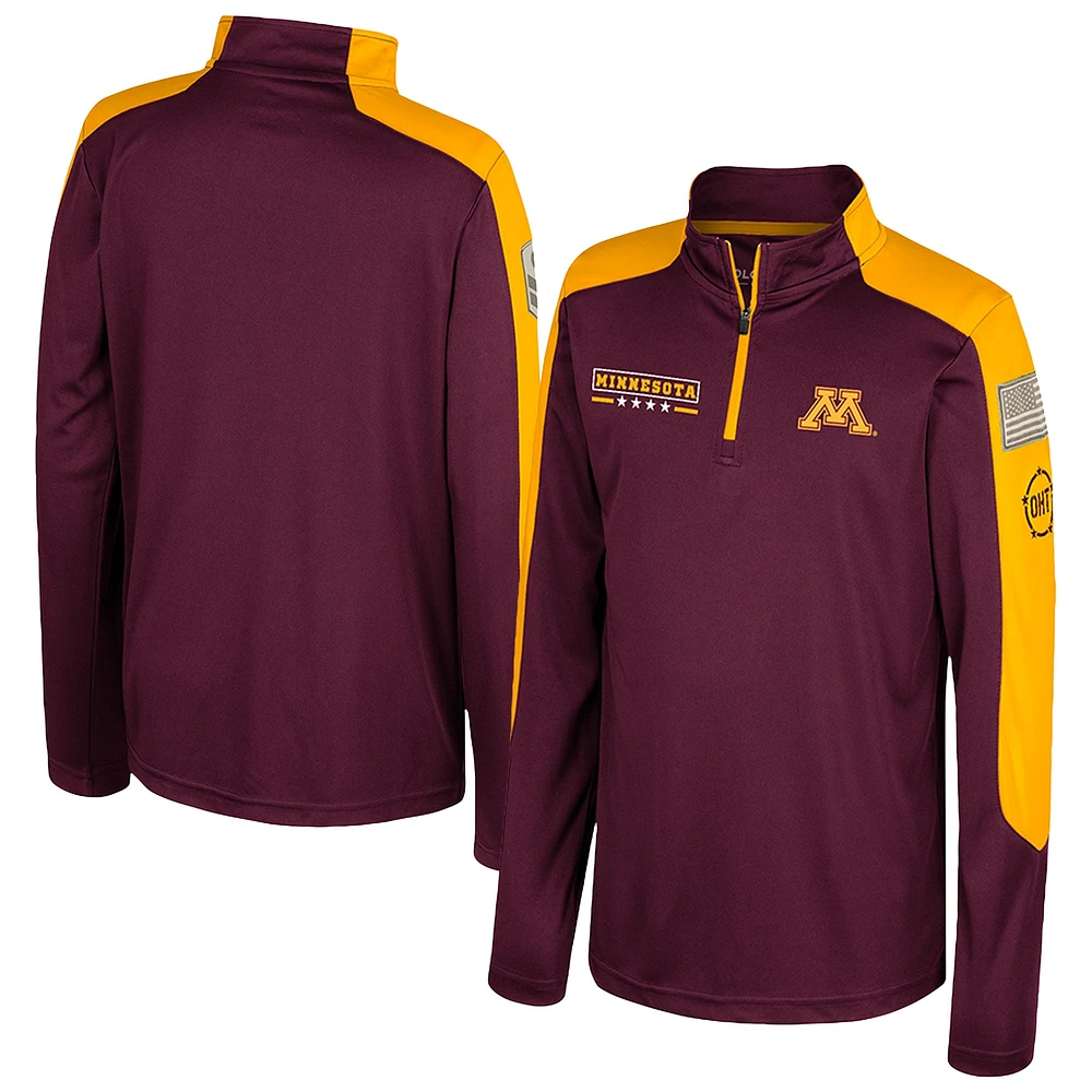 Coupe-vent zippé à quart de cyclone pour appréciation militaire OHT des Golden Gophers du Minnesota Colisée jeunes Maroon