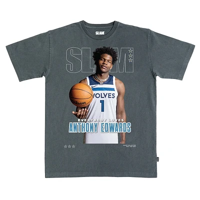 T-shirt Anthony Edwards anthracite pour homme avec couverture SLAM des Minnesota Timberwolves