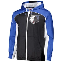 Men's Mitchell & Ness Black/Blue Minnesota Timberwolves Hardwood Classics Big Shot Premium Full-Zip Windbreaker Jacket