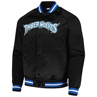 Men's Mitchell & Ness Black Minnesota Timberwolves Hardwood Classics  Throwback Wordmark Raglan Full-Snap Jacket