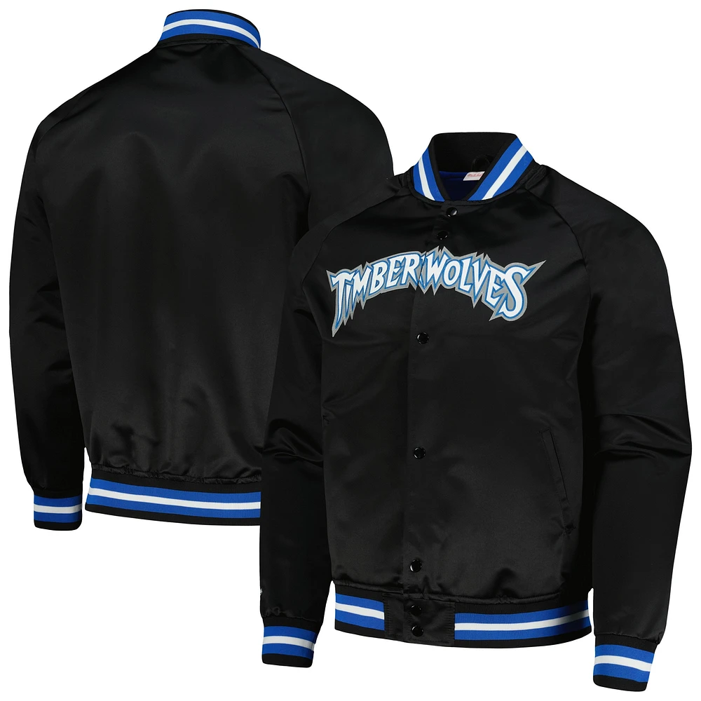 Men's Mitchell & Ness Black Minnesota Timberwolves Hardwood Classics  Throwback Wordmark Raglan Full-Snap Jacket