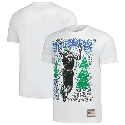 T-shirt blanc pour homme Mitchell & Ness Kevin Garnett des Minnesota Timberwolves Hardwood Classics Chalked Up