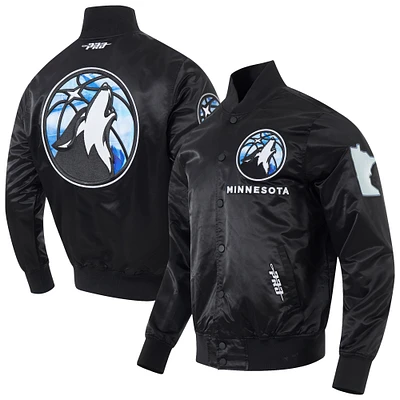 Veste à boutons-pression en satin chenille pour homme Pro Standard Black Minnesota Timberwolves 2024/25 City Edition