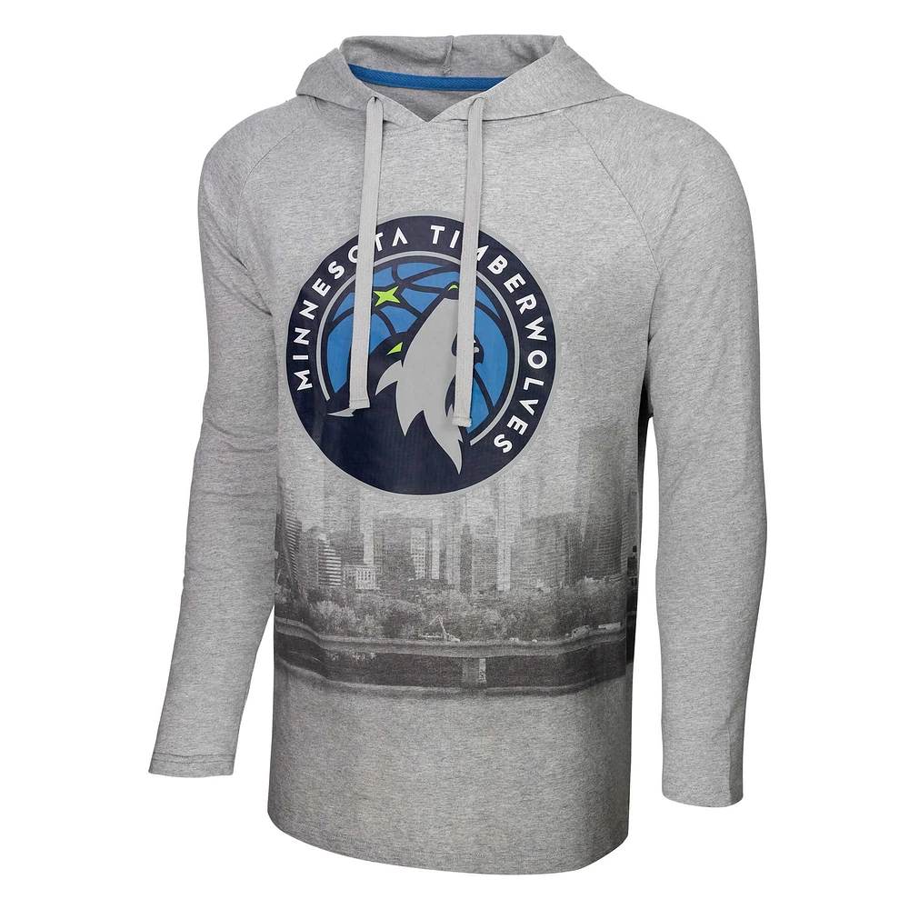 Men's Stadium Essentials Heather Gray Minnesota Timberwolves Atrium Raglan Long Sleeve Hoodie T-Shirt