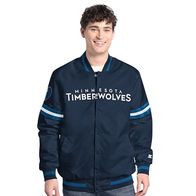Veste universitaire Starter bleu marine/bleu pour homme Minnesota Timberwolves Scout Full Snap