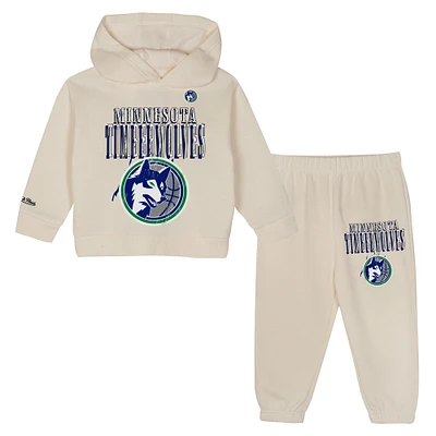 Toddler Mitchell & Ness  Cream Minnesota Timberwolves Hang Time Oversized Pullover Hoodie Pants Set