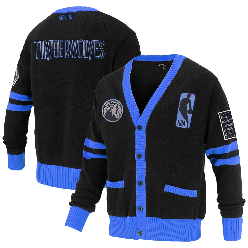 Unisex FISLL Black Minnesota Timberwolves Logoman Shadow Collection Full-Button Cardigan Sweater