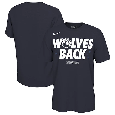 T-shirt Nike bleu marine unisexe avec inscription « Mantra On-Court » des Minnesota Timberwolves lors éliminatoires NBA 2025