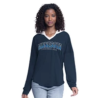 Women's G-III 4Her by Carl Banks Navy Minnesota Timberwolves Bench Player Oversized Long Sleeve Hooded Top