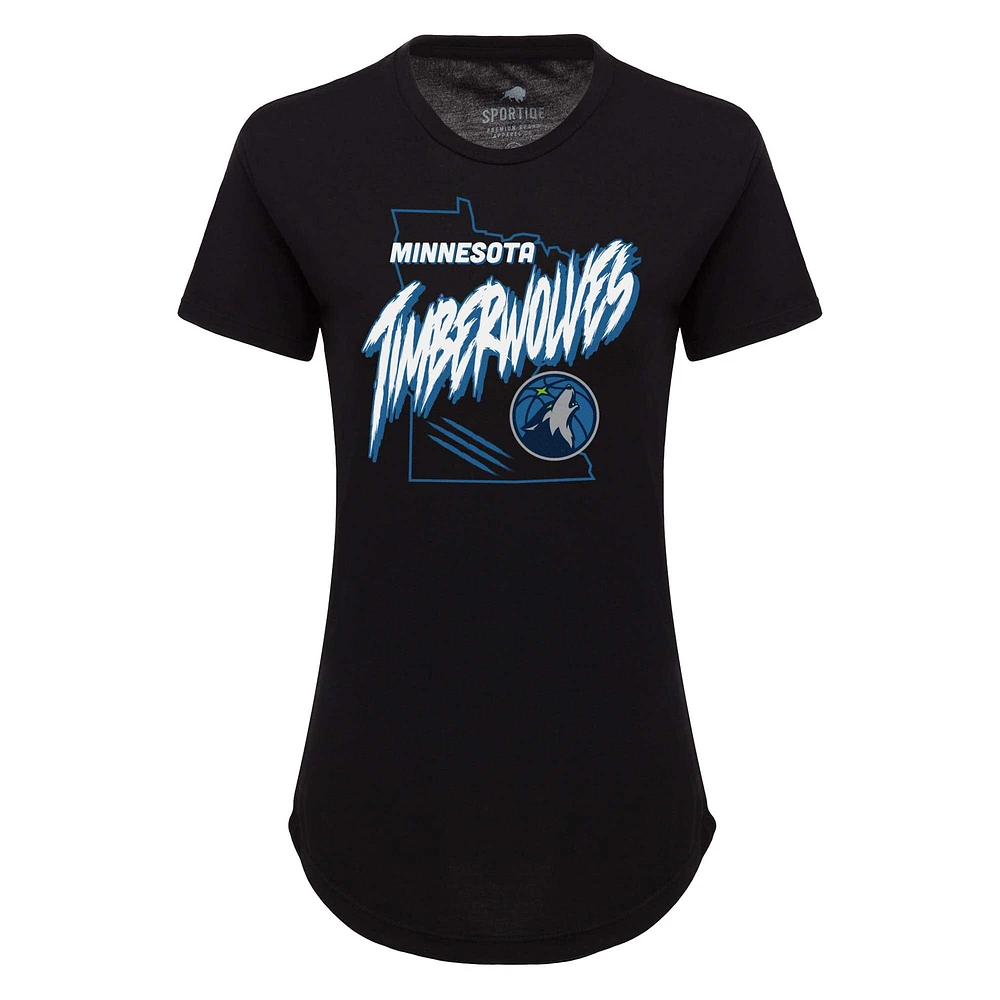 Women's Sportiqe Black Minnesota Timberwolves Phoebe Super Soft Tri-Blend T-Shirt