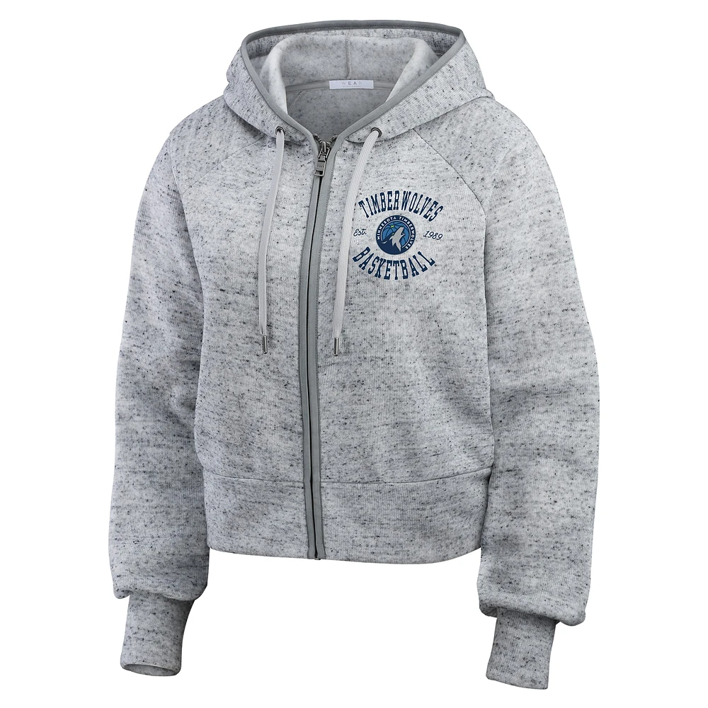 Women's WEAR by Erin Andrews Heather Gray Minnesota Timberwolves Speckled Radiator Full-Zip Hoodie