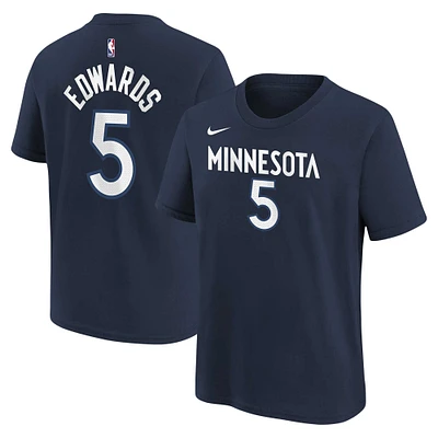 T-shirt avec nom et numéro d'icône des Minnesota Timberwolves Anthony Edwards pour jeunes, bleu marine