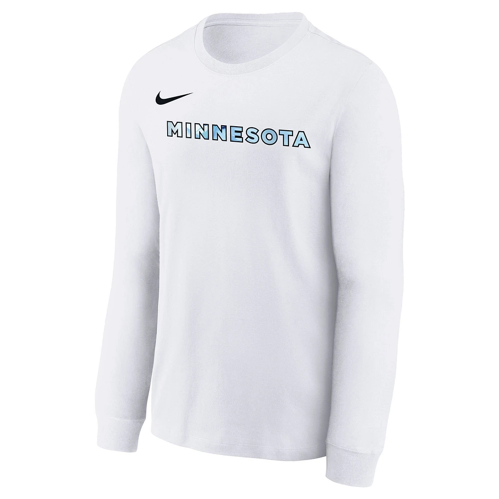 Youth Nike  White Minnesota Timberwolves 2024/25 City Edition Wordmark Performance Long Sleeve T-Shirt