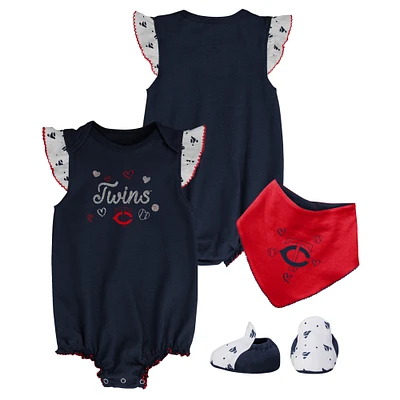 Ensemble bavoir et chaussons pour nouveau-nés nourrissons bleu marine Minnesota Twins 3 pièces Home Plate