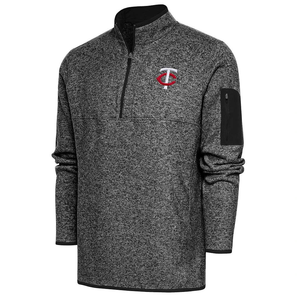 Men's Antigua  Heather Black Minnesota Twins Big & Tall Fortune Quarter-Zip Pullover Jacket